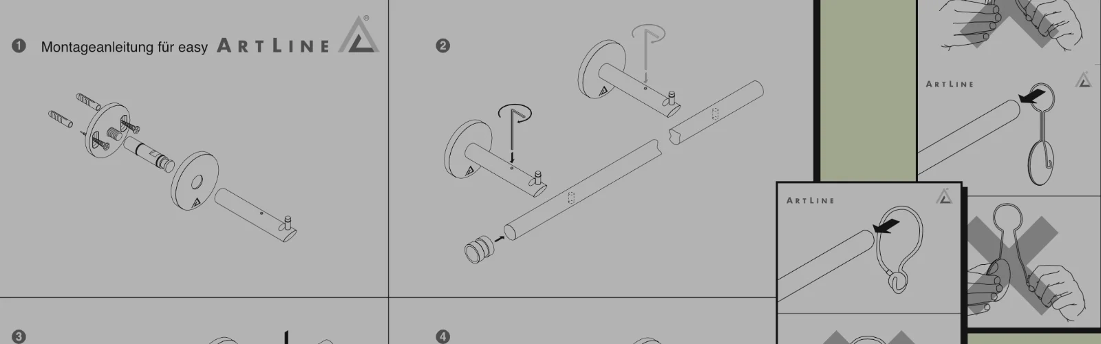 Von Wolfram Schäfers illustrierte Montageanleitung für ein ARTLINE-Produkt – skizzenhaft wird für den Vertriebsmitarbeiter der genaue Aufbau des Systems dargestellt keine Frage bleibt offen. | konzeptdesignkunst - wolfram schäfers