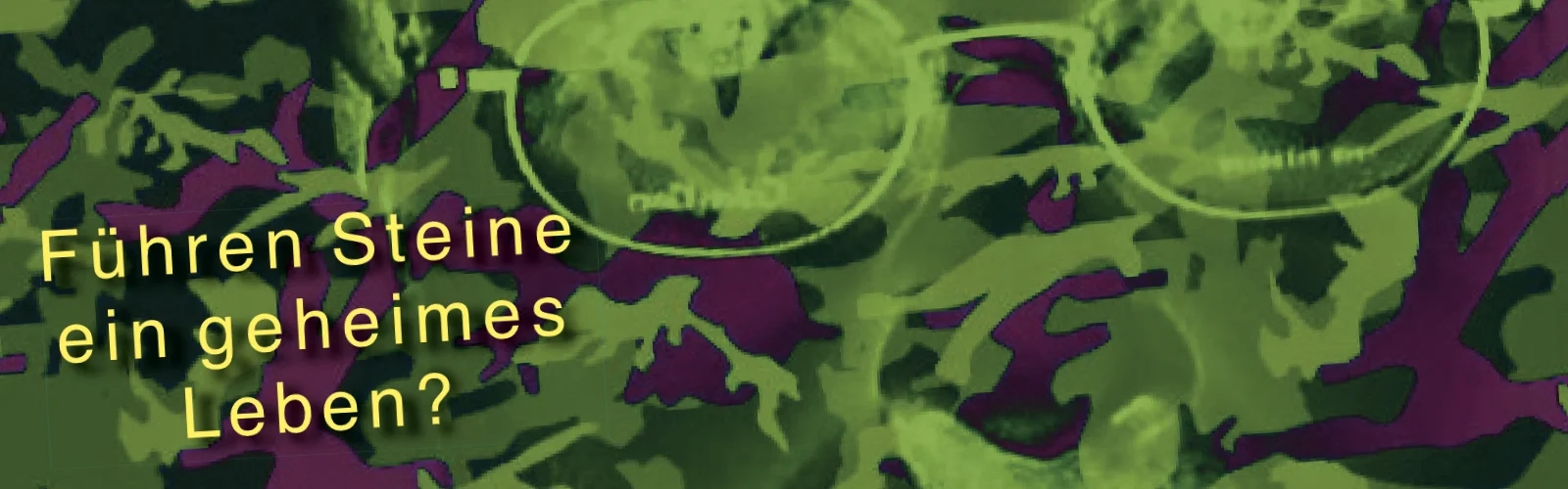 Verstörendes Bild in dem eine Frage steht und sich ein Gesicht mit Brille hinter einer Camouflage versteckt. | konzeptdesignkunst