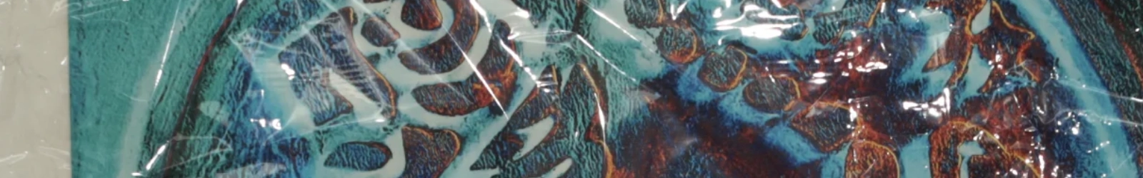 Auschnitt einer bedruckten Leinwand in einer Verpackungsfolie. Auf der Leinwand ist ein Teil der Shotokan Tigerrolle in farbig zu sehen. | konzeptdesignkunst