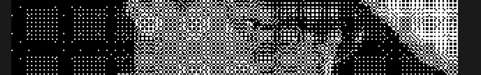 Ausschnitt eines Bildes in dem ein Gesicht stark aufgerastert dargestellt ist. | konzeptdesignkunst