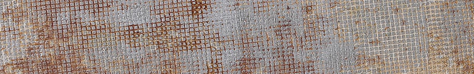 Ausschnitt eines abstrakten Bildes aus Leinwand. Auf Basis einer oxidierte Acryl-/ Oxydmischung mit einem Kunststoffraster erzeugt das Bild eine geheimnisvolle, merkwürdig anmutende Oberfläche. | Wolfram Schäfers – konzeptdesignkunst