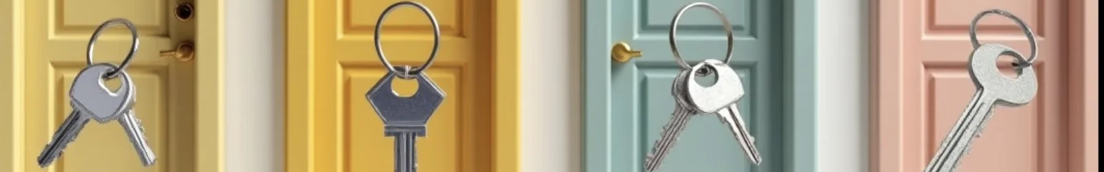 Bild von verschieden farbigen Tüten mit davor schwebenden unterschiedlichen Schlüsseln, als Symbol für unterschiedliche Möglichkeiten Zugang zu den menschlichen Emotionen zu erhalten. | konzeptdesignkunst