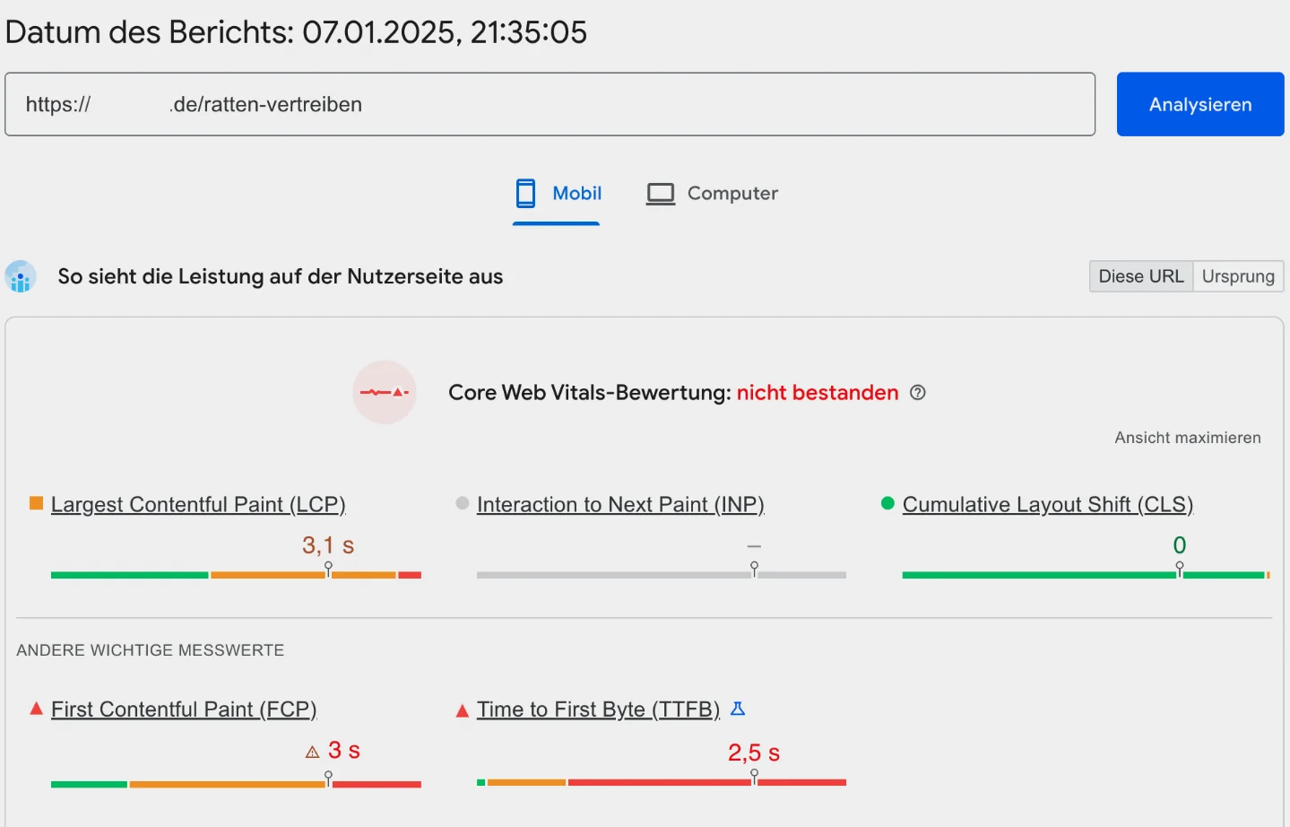 Ausschnitt eines Google Leistungsberichts zu Beurteilung der Rankingfaktoren einer Internetseite. | konzeptdesignkunst