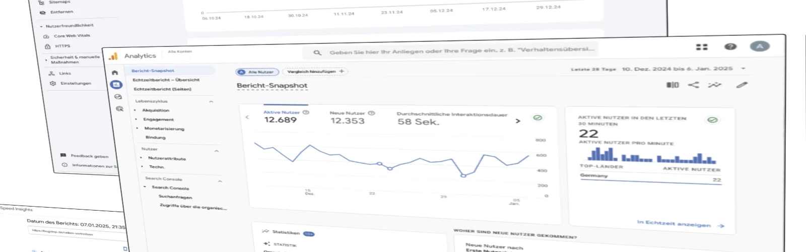 Bild mit Ausschnitten aus Google Analysetools zur Webseiten-Statistik und Ranking Optimierung. | konzeptdesignkunst