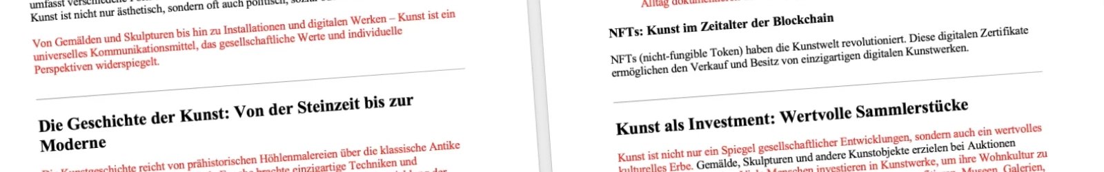 Textausschnitt mit farbigen Markierungen für das Raster bzw. die Strukturdarstellung für die Ranking-Optimierung des Textes auf einer Webseiten-Typografie. | konzeptdesignkunst